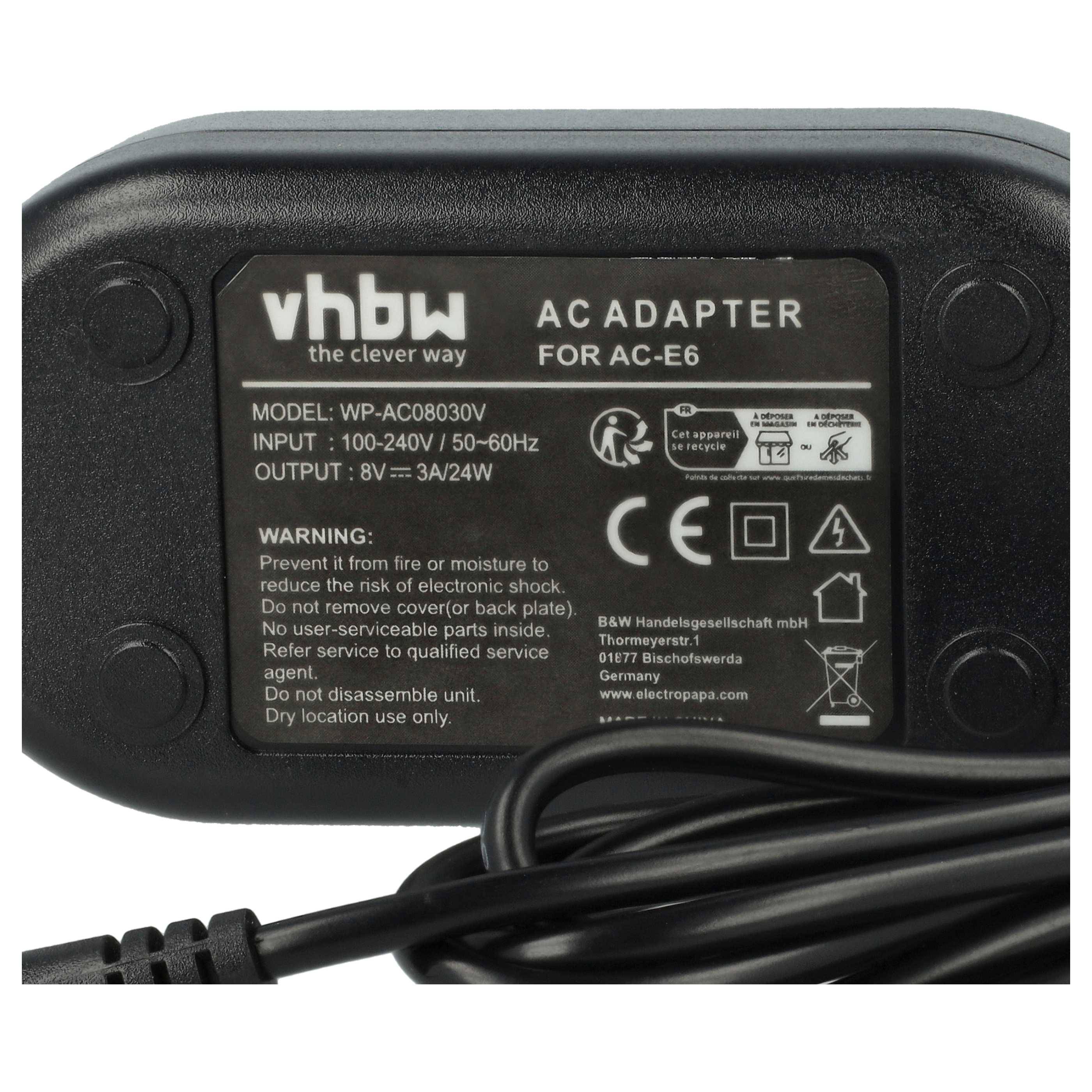 vhbw Netzteil kompatibel mit Canon EOS 77D | 8000D, 800D, 850D Kamera, Digitalkamera, DSLR - Netzkabel + DC Kuppler, 2m-4