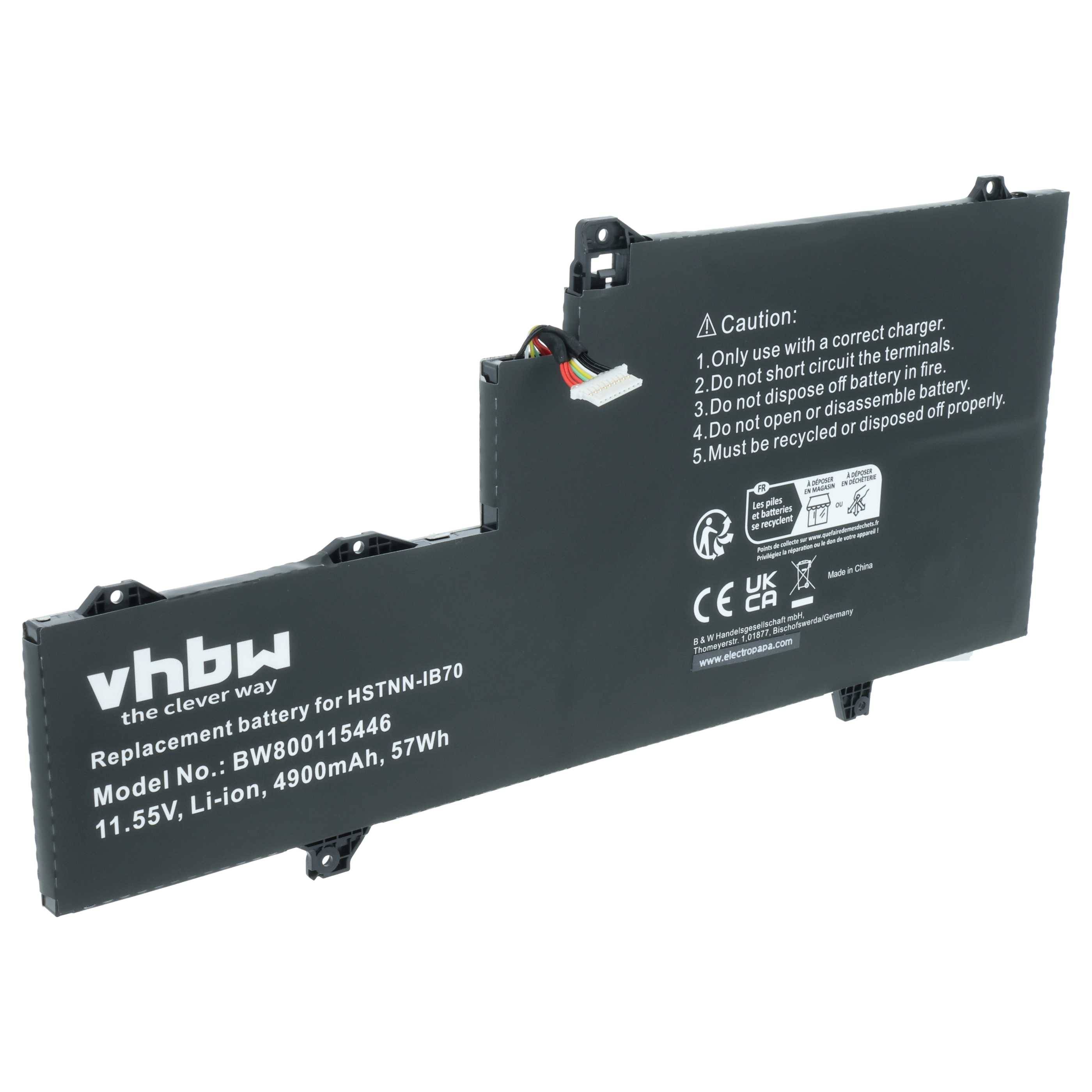 vhbw Akku Ersatz für HP HSN-I04C | HSTNN-IB7O, 863176--171, 863280-855, HSTNN-IB70 für Notebook (4900 mAh, 11,55 V-0
