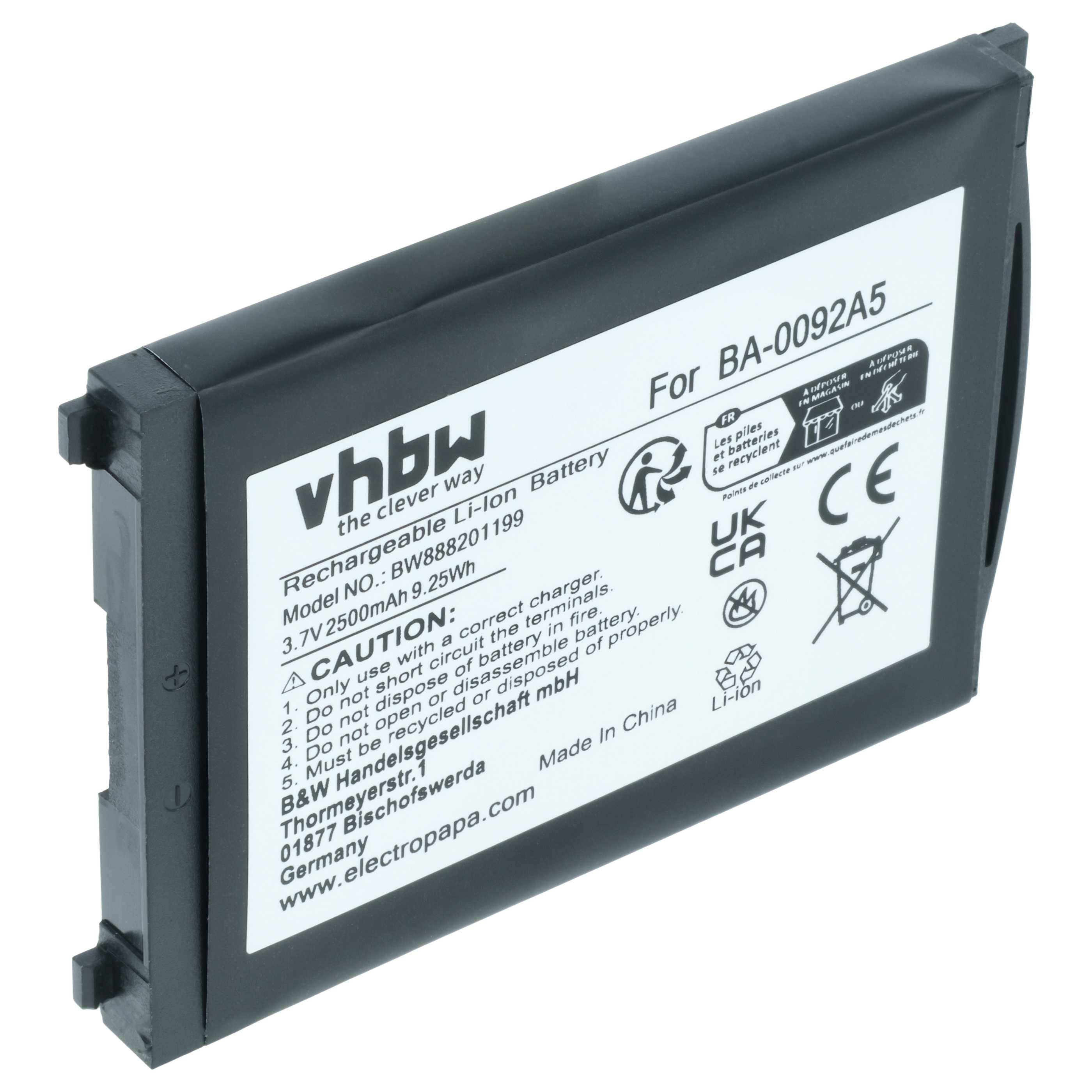 vhbw Akku Ersatz für CipherLab KBRS300X01503, BA-0092A5, BT-160LA | für Barcodescanner POS (2500 mAh, 3,7 V, Li-Ion)-0
