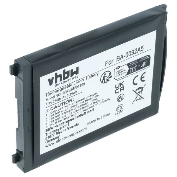 vhbw Akku Ersatz für CipherLab KBRS300X01503 | BA-0092A5, BA-0093A0, BT-160LA für Barcodescanner POS (2500 mAh, 3,7 V