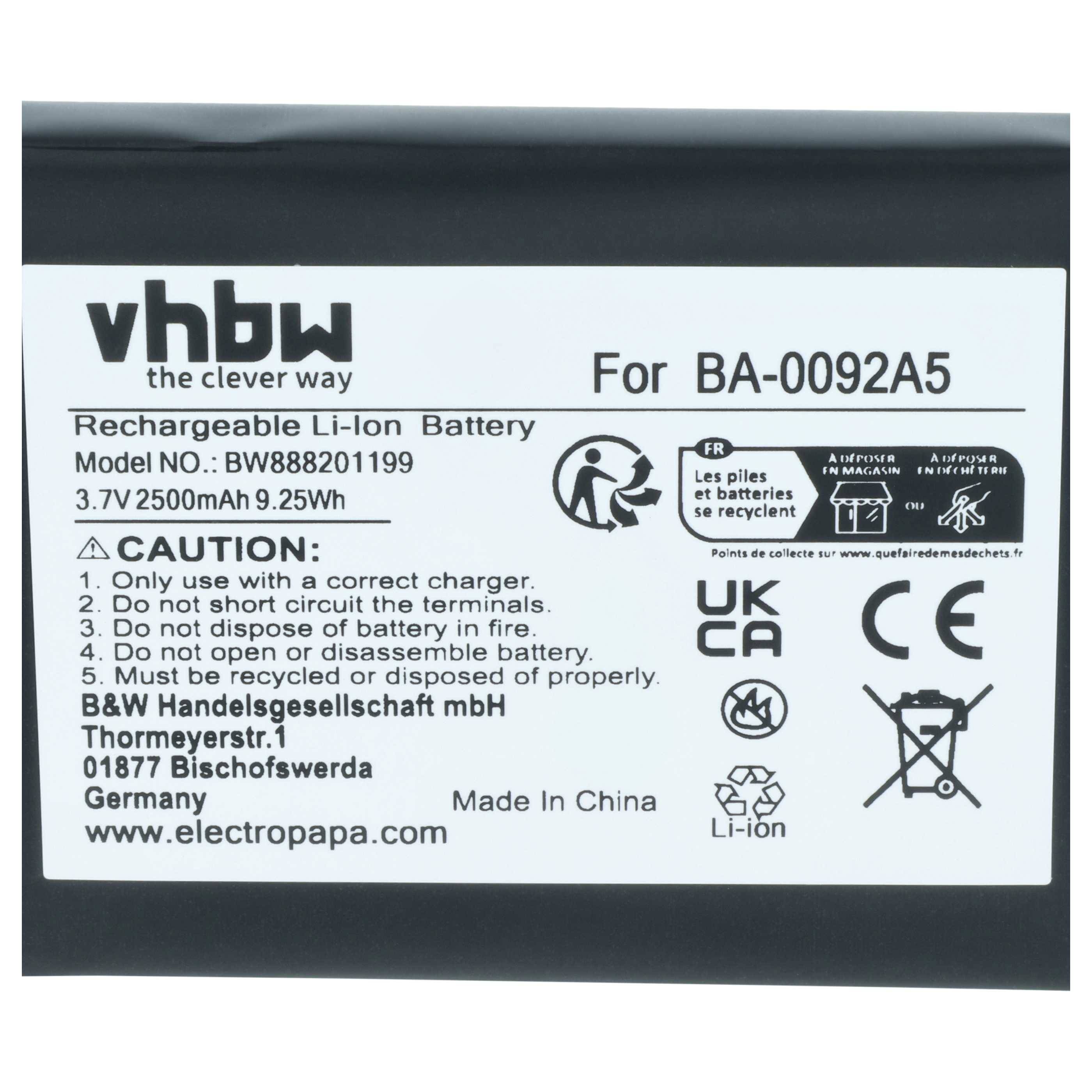 vhbw Akku Ersatz für CipherLab KBRS300X01503, BA-0092A5, BT-160LA | für Barcodescanner POS (2500 mAh, 3,7 V, Li-Ion)-3