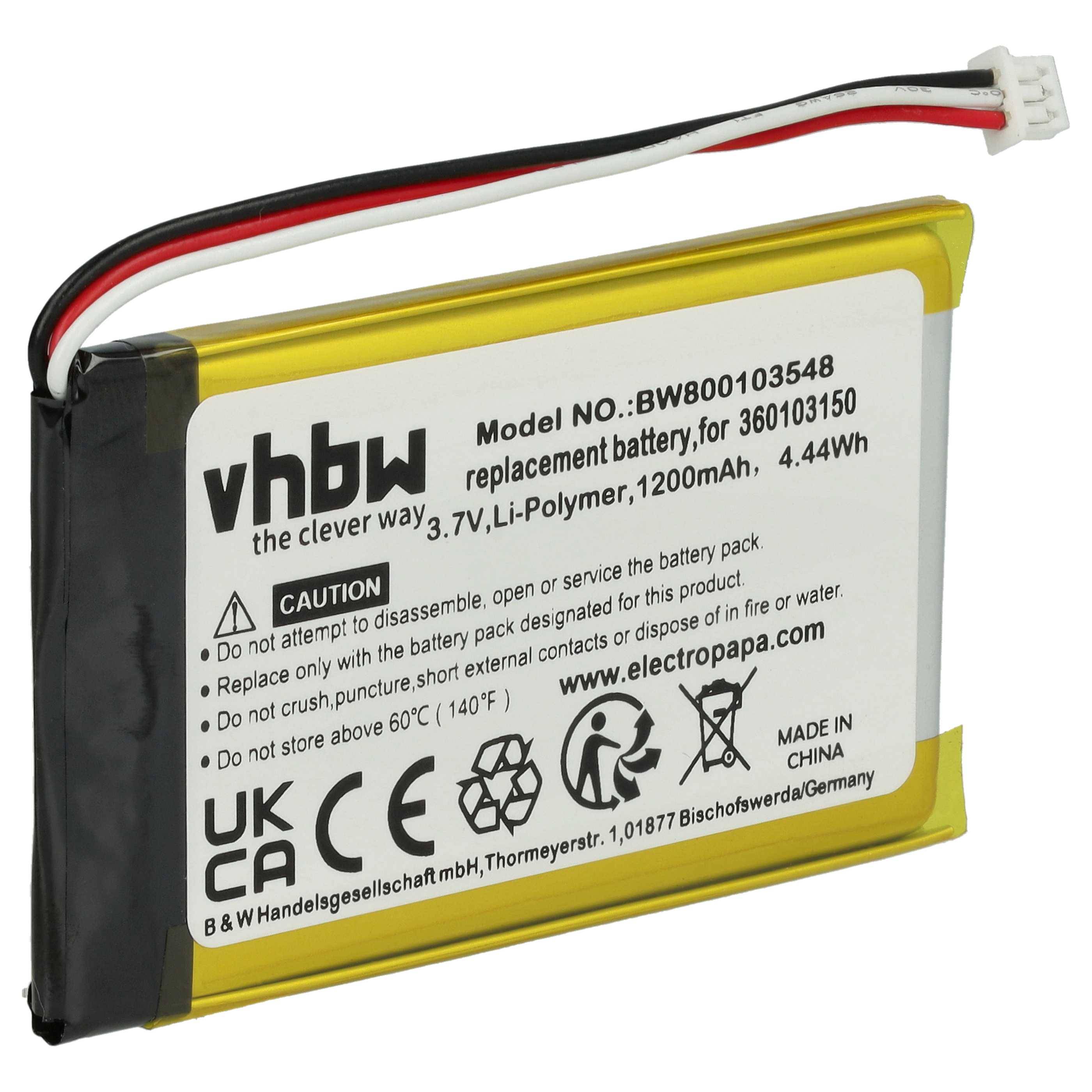 vhbw Akku kompatibel mit TomTom Go 7000 HD | 7000 GPS Navigation Navi (1200 mAh, 3,7 V, Li-Ion) - Ersatz für 360103150-0