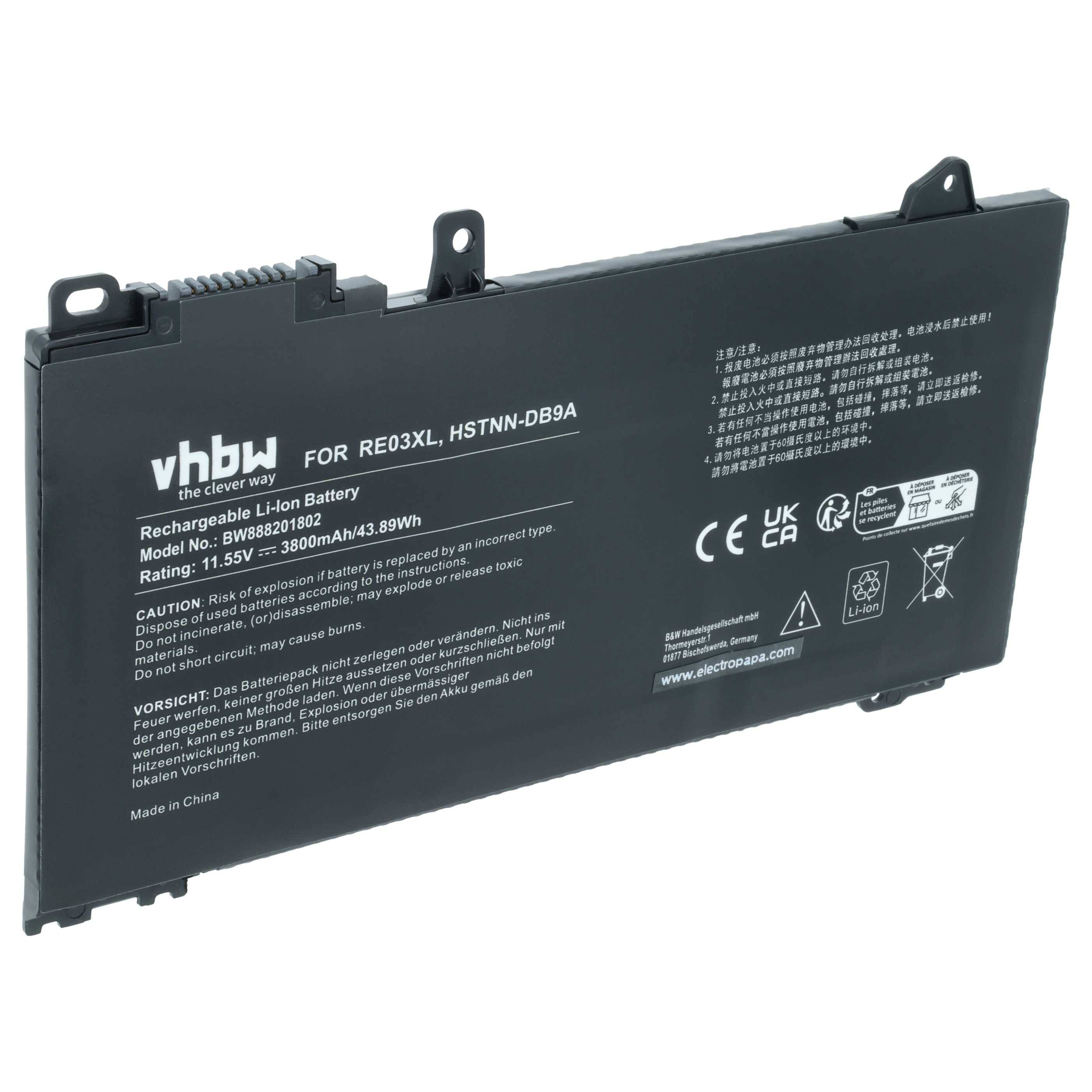 vhbw Akku kompatibel mit HP ProBook 430 G6-7XB74EC | 430 G6-7XU37EC, 430 G6-7WP03PA Notebook (3800 mAh, 11,55 V-0