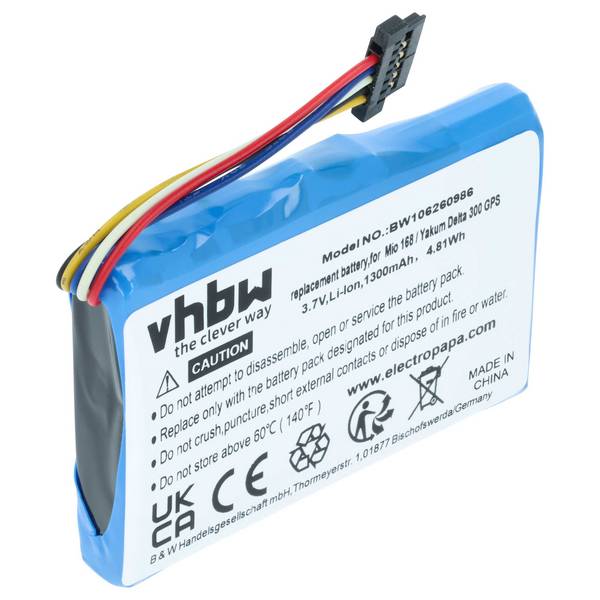 vhbw Akku kompatibel mit Typhoon Navigator 6500 XL | GPS Navigation Navi (1300 mAh, 3,7 V, Li-Ion)