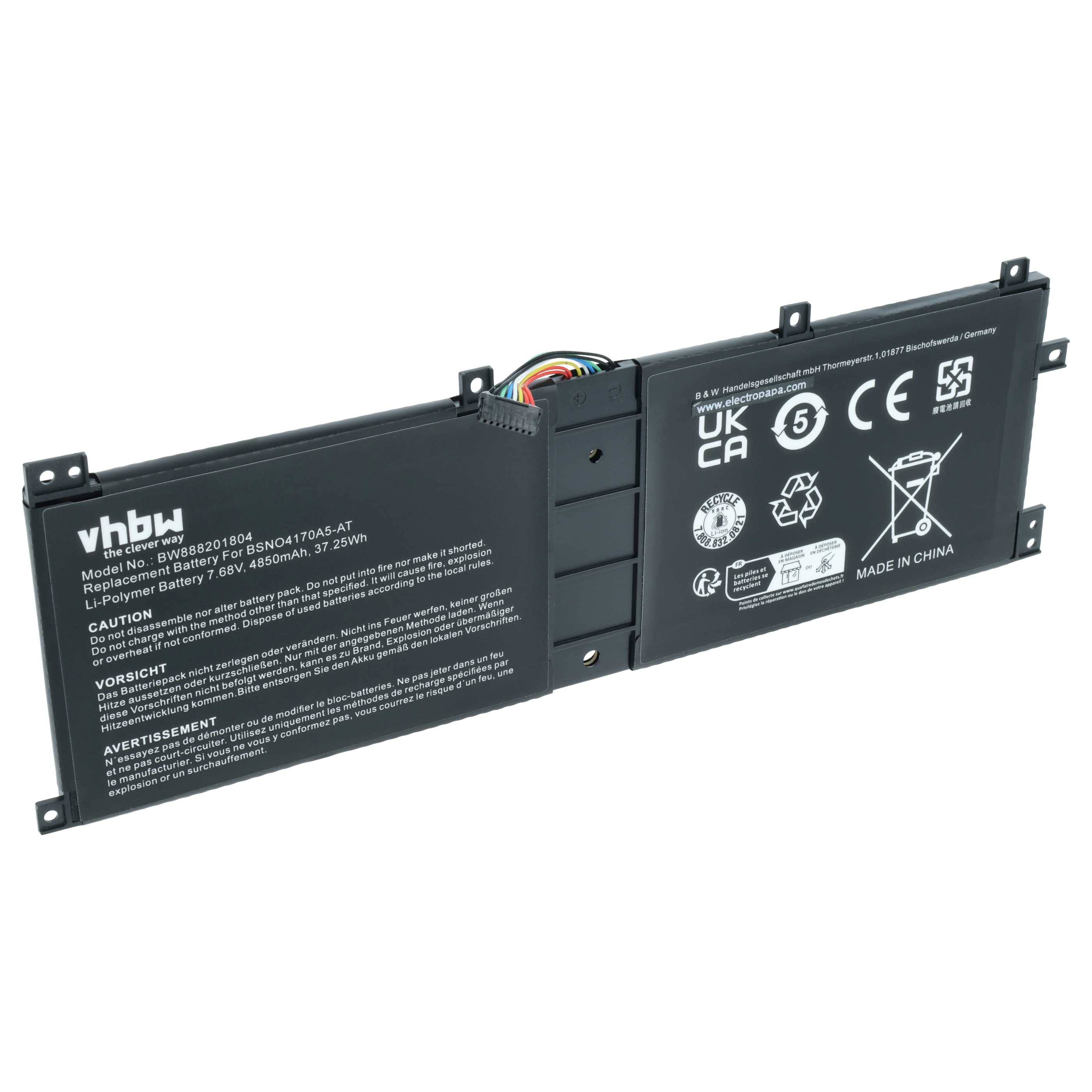 vhbw Akku Ersatz für Lenovo BSN04170A5-AT | 5B10L68713, 5B10L67278, 2ICP5/70/106 für Notebook (4850 mAh, 7,68 V-0