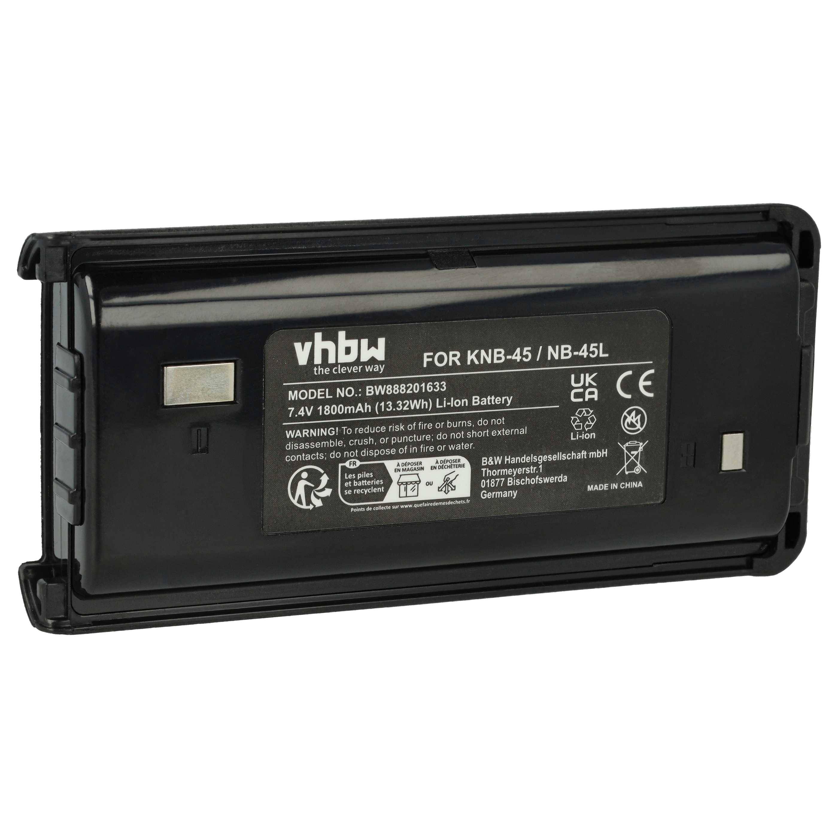 vhbw Akku Ersatz für Kenwood KNB-45 | KNB-45L, KNB-45Li für Funkgerät, Walkie Talkie (1800 mAh, 7,4 V, Li-Ion)-0