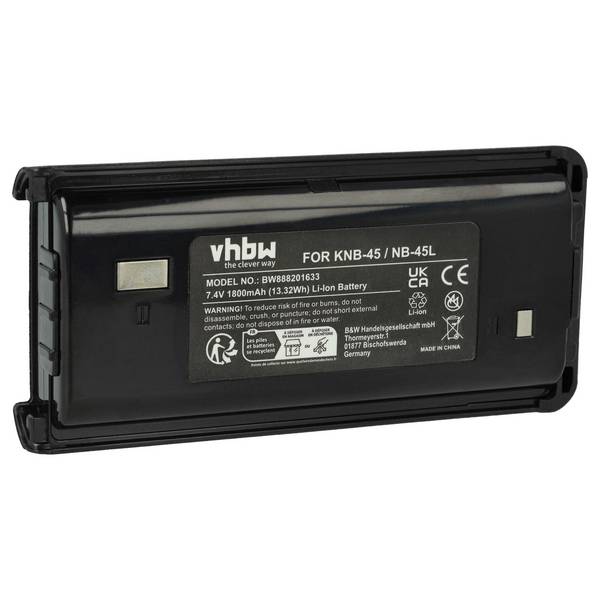 vhbw Akku Ersatz für Kenwood KNB-45 | KNB-45L, KNB-45Li für Funkgerät, Walkie Talkie (1800 mAh, 7,4 V, Li-Ion)