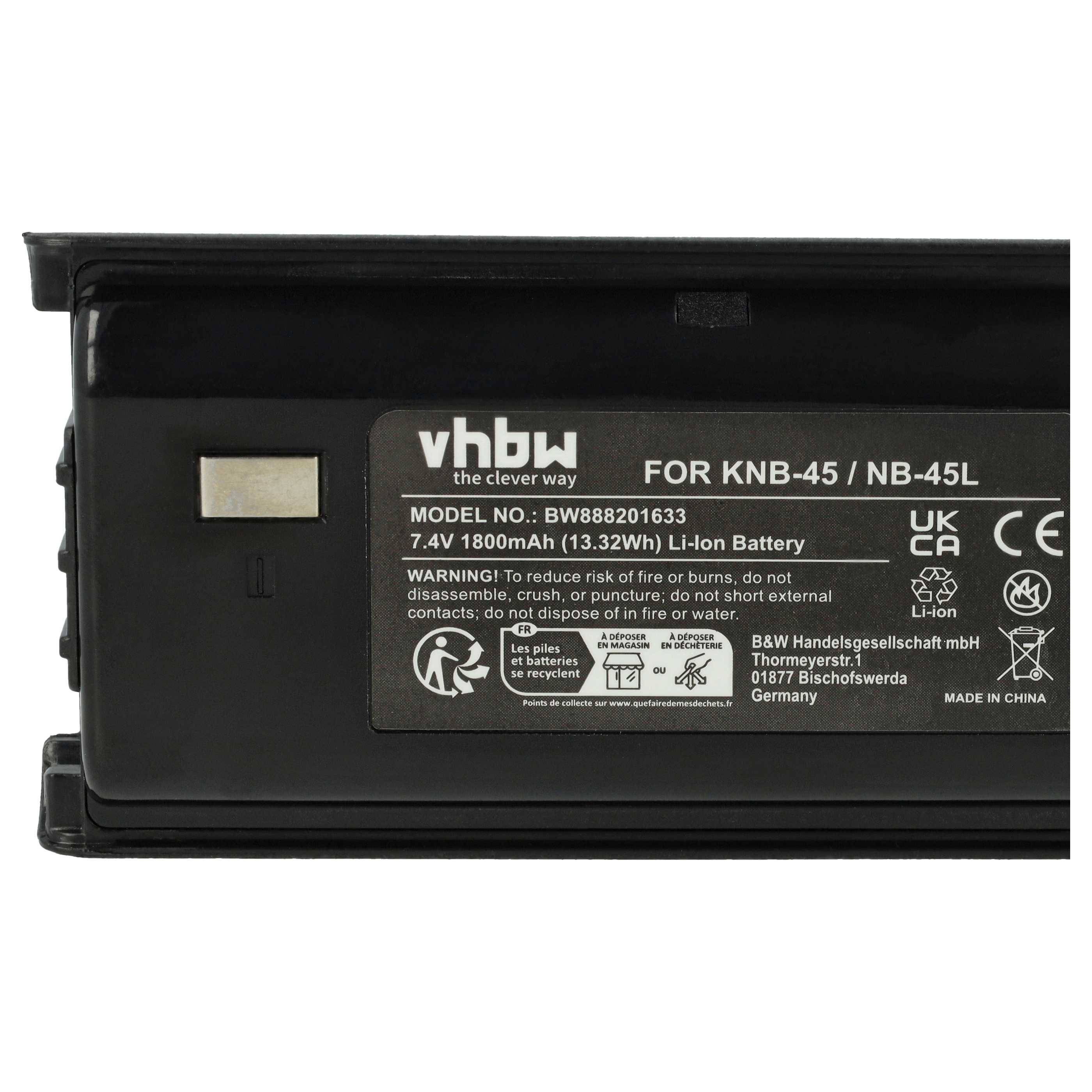 vhbw Akku Ersatz für Kenwood KNB-45 | KNB-45L, KNB-45Li für Funkgerät, Walkie Talkie (1800 mAh, 7,4 V, Li-Ion)-6