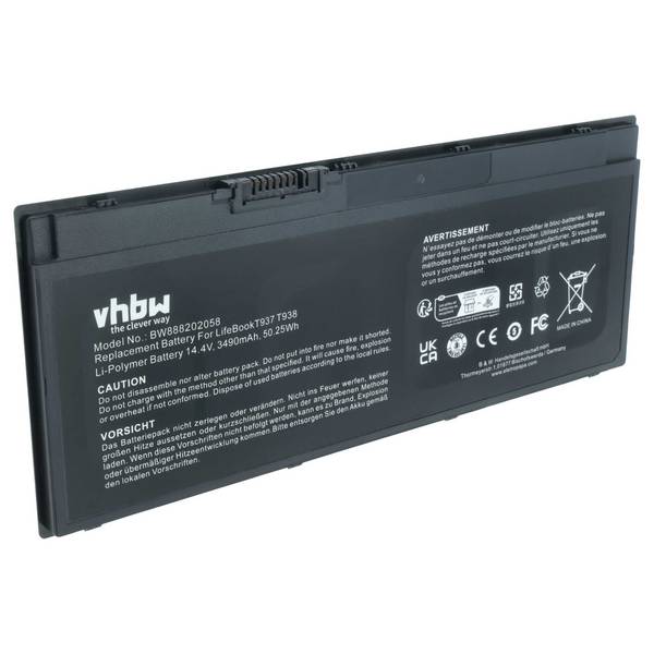 vhbw 1x Akku Ersatz für Fujitsu FPB0338S | FPCBP529 für Notebook (3490 mAh, 14,4 V, Li-Ion)
