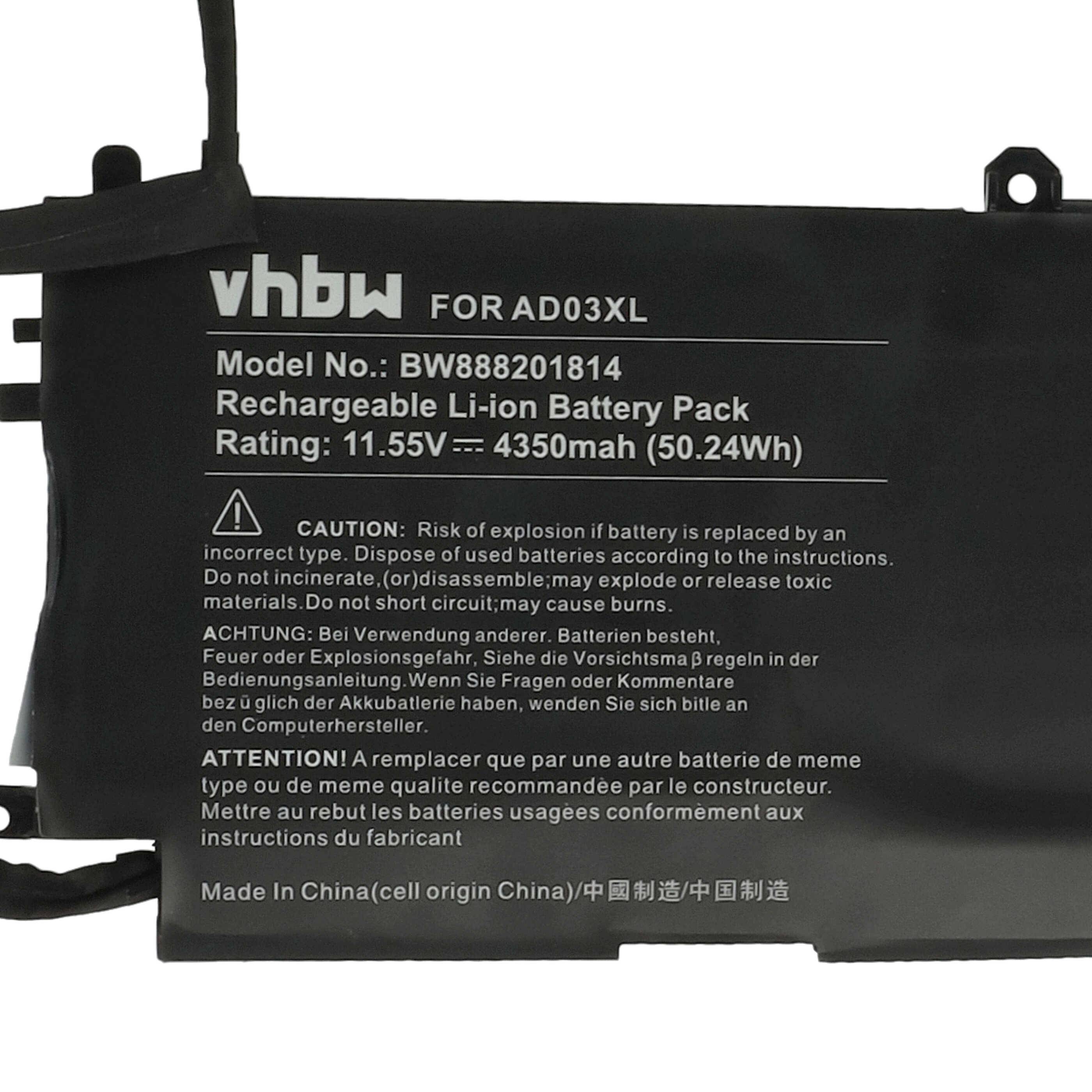vhbw Akku kompatibel mit HP Envy 13-AD006NW | 13-AD007NO, 13-AD006NP, 13-ad006ng, 13-ad007ng Notebook (4350 mAh, 11,55 V-5