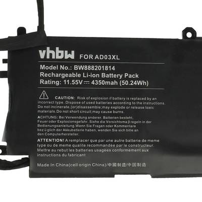 vhbw Akku kompatibel mit HP Envy 13-AD023TX | 13-AD024TX, 13-AD021UR, 13-AD022TX, 13-AD021TX Notebook (4350 mAh, 11,55 V-5