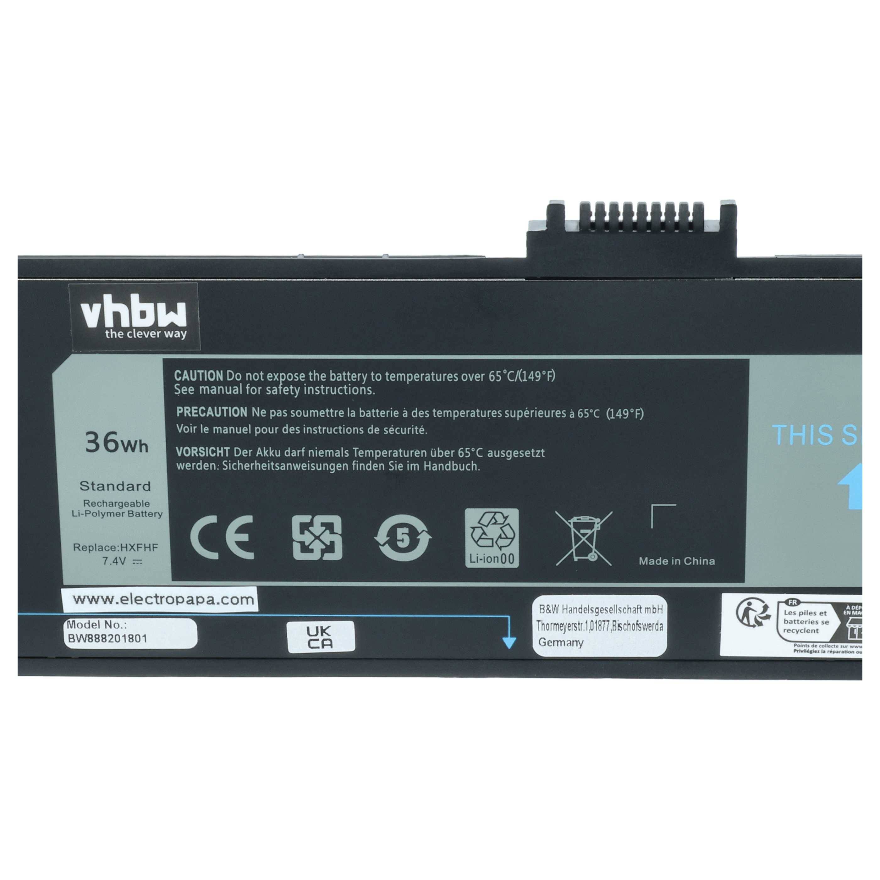 vhbw Akku Ersatz für Dell VJF0X | HXFHF, 0VJF0X für Tablet Pad (4850 mAh, 7,4 V, Li-Polymer)-3