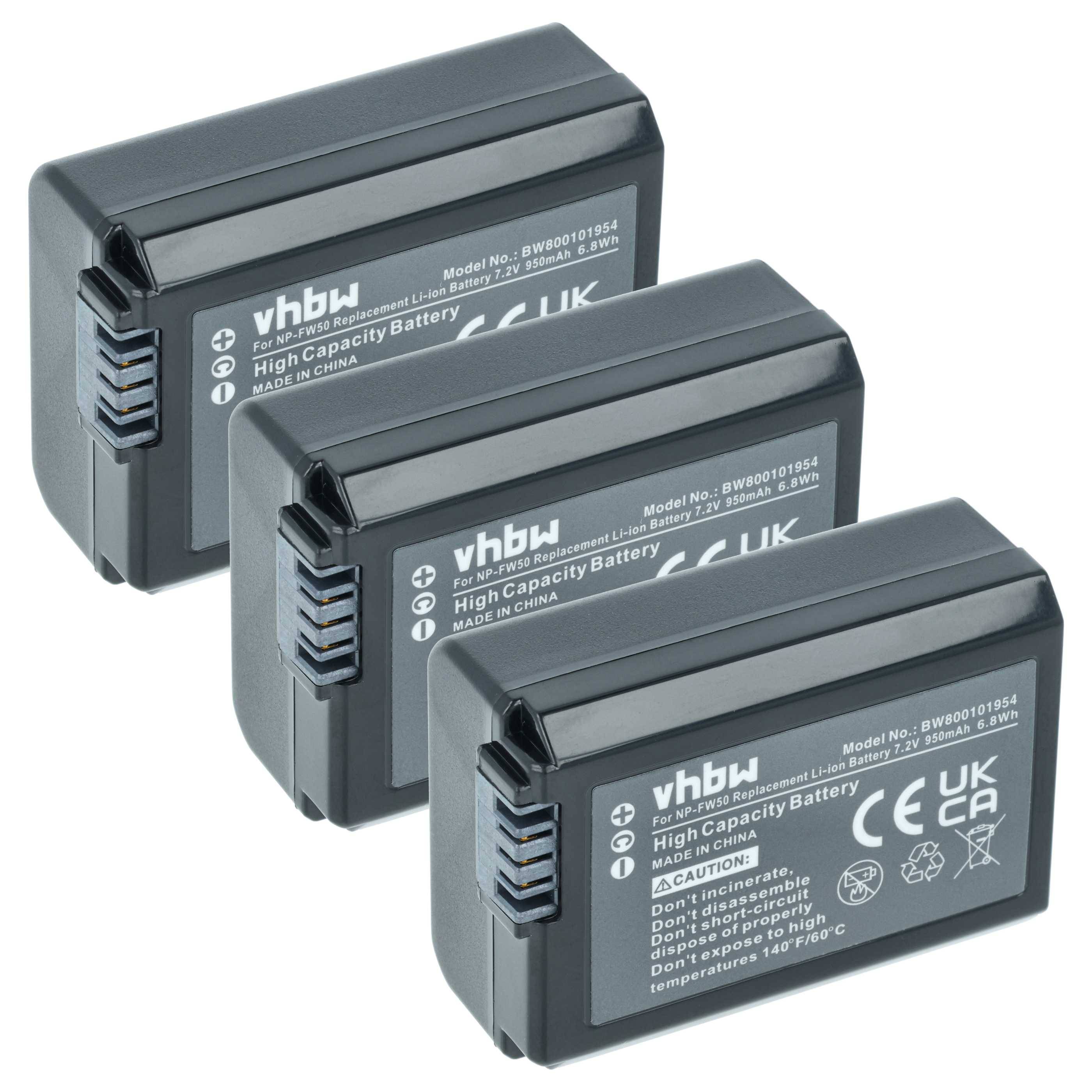 vhbw 3x Akku Ersatz für Sony NP-FW50 für Kamera (950mAh, 7,2V, Li-Ion) mit Infochip-0
