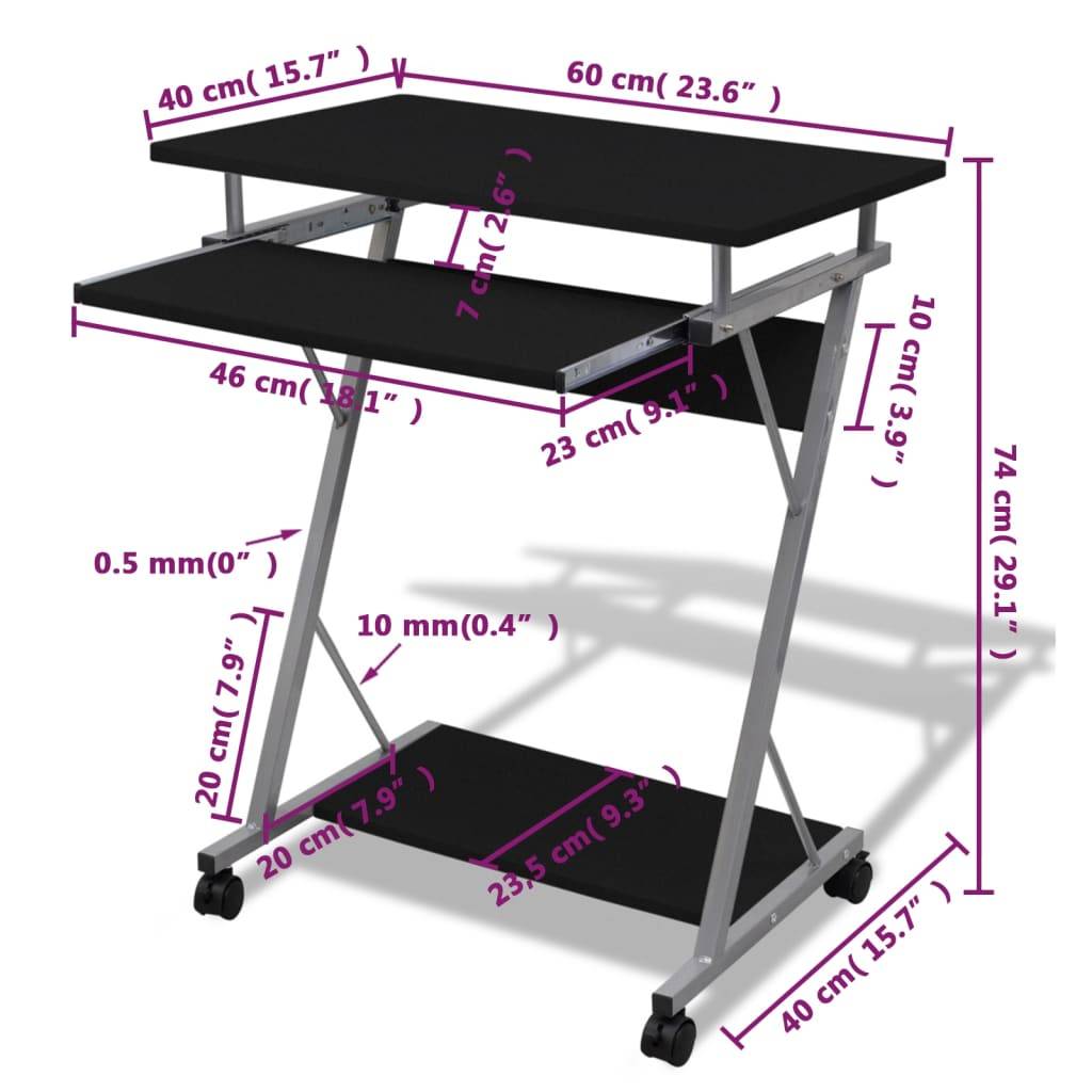 Computertisch Computerwagen PC Tisch Bürotisch Laptop Rollen schwarz-4