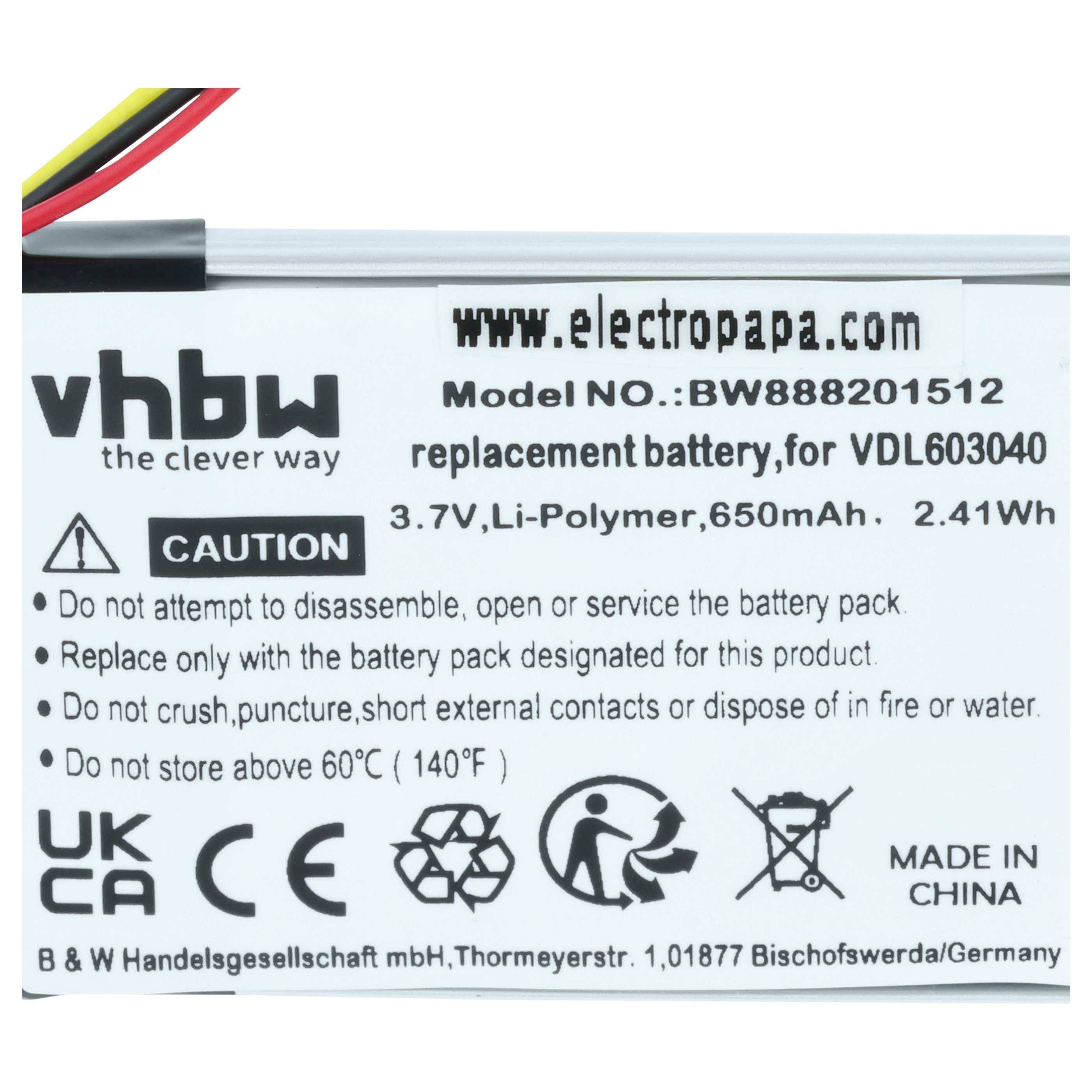vhbw Akku Ersatz für Marshall VDL603040 | für Wireless Headset Kopfhörer (650 mAh, 3,7 V, Li-Polymer)-3