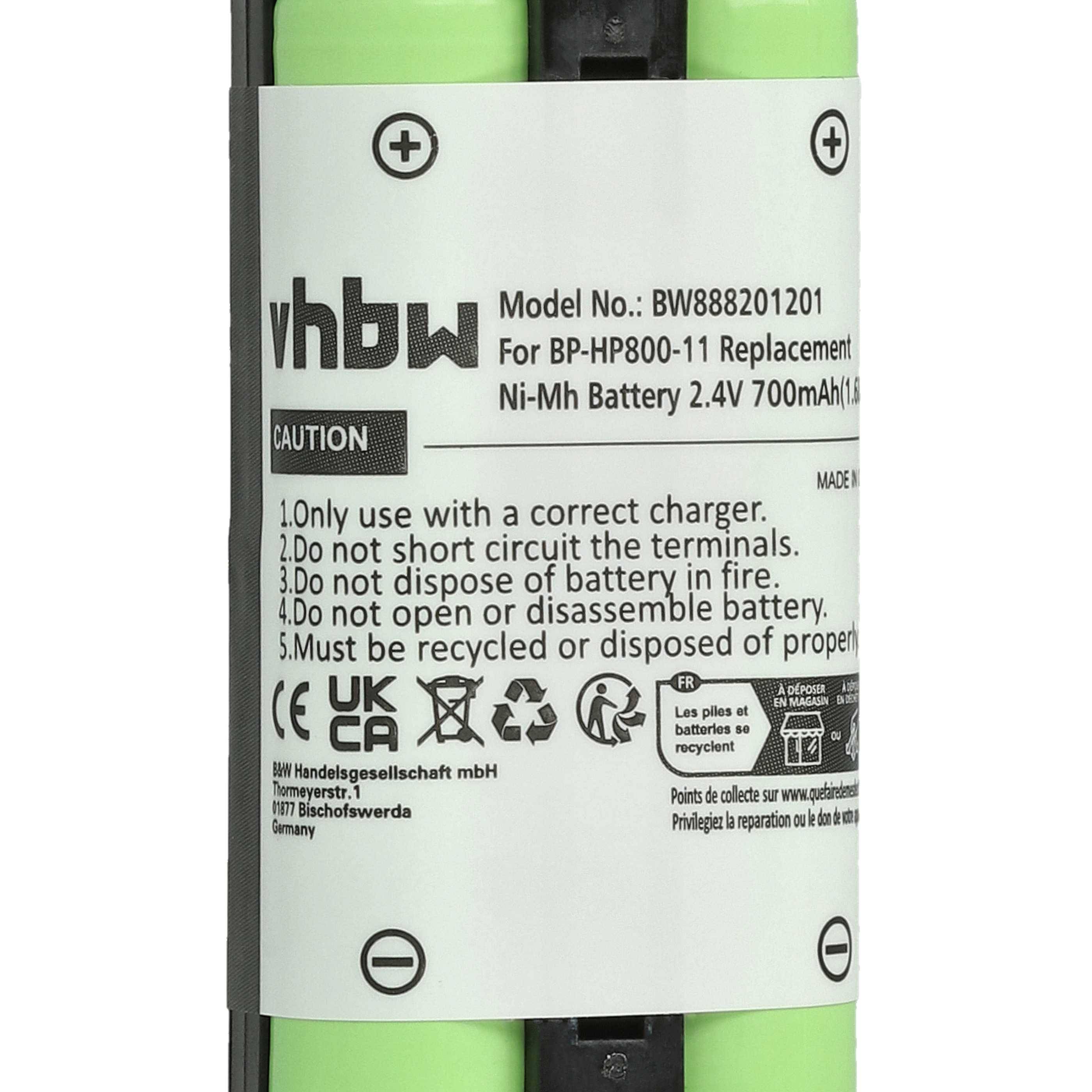 vhbw Akku kompatibel mit Sony MDR-RF895 | MDR-RF955, MDR-RF955RK, MDR-RF4000 Wireless Headset Kopfhörer (700mAh, 2,4V-7