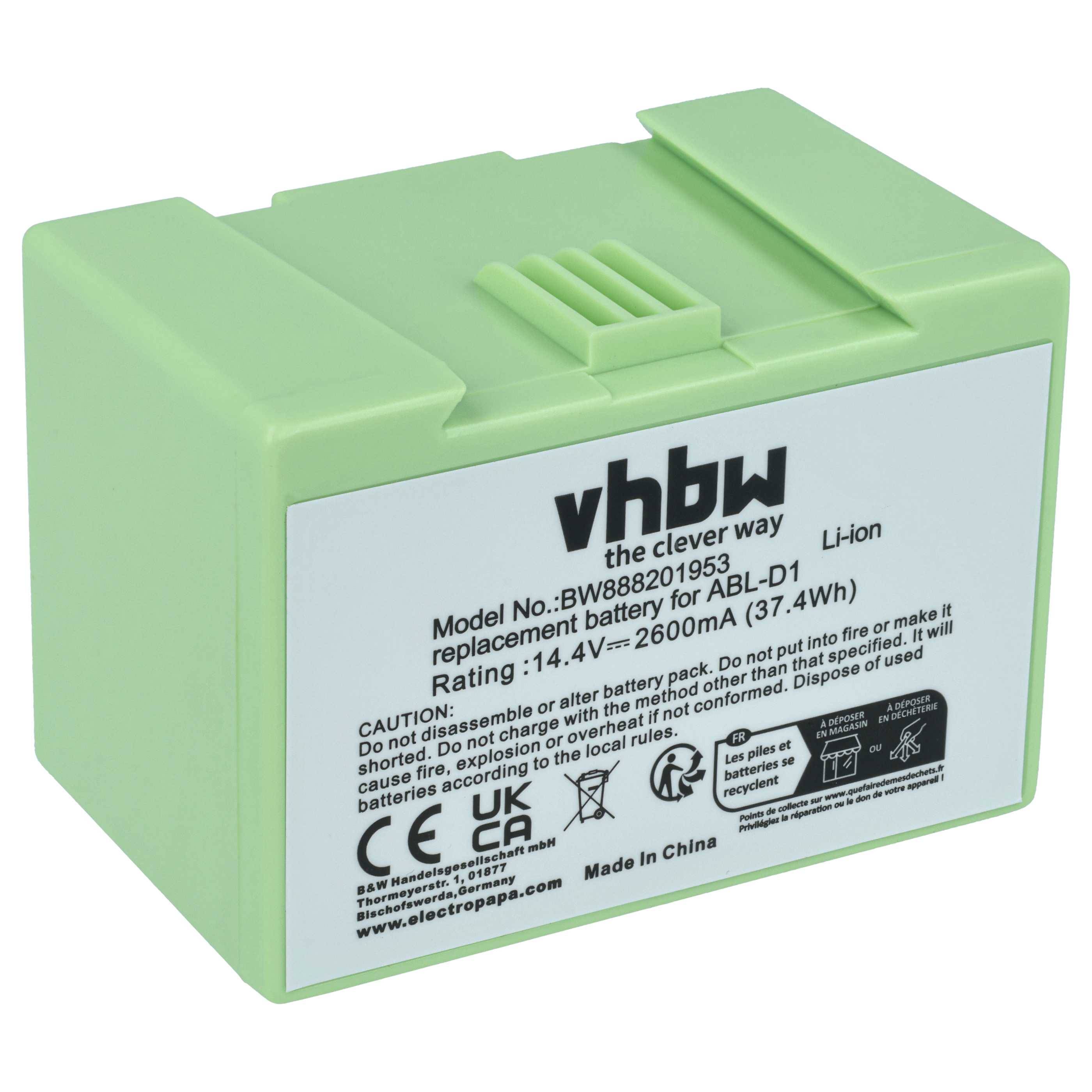 vhbw Akku kompatibel mit iRobot Roomba e6134 | e515840, e515440, e515240, e6, e5154, e5158 Saugroboter Schwarz (2600 mAh