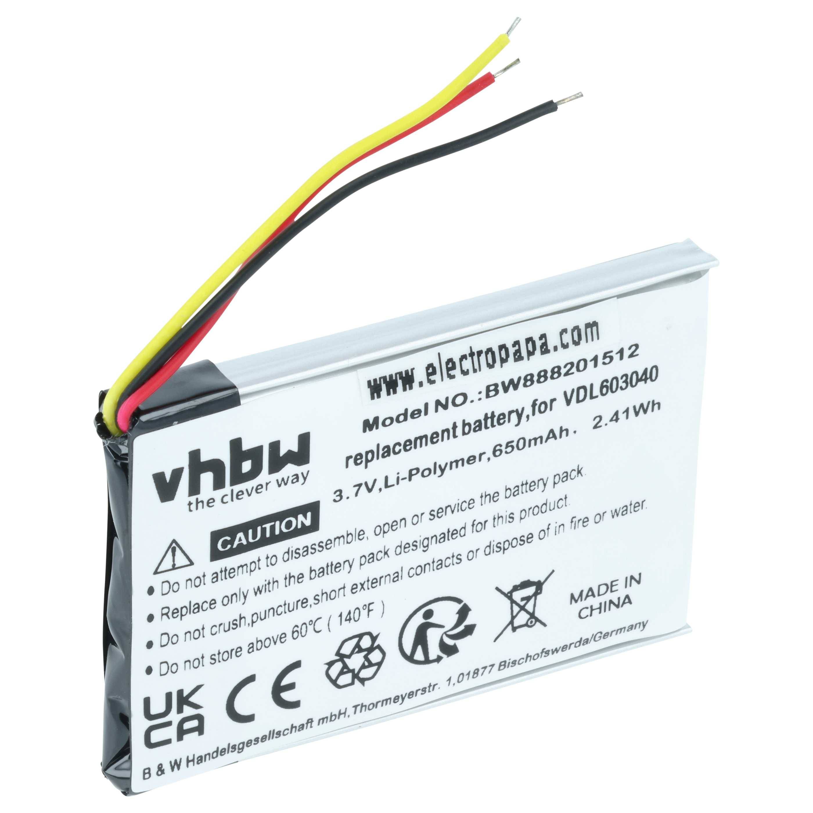 vhbw Akku Ersatz für Marshall VDL603040 | für Wireless Headset Kopfhörer (650 mAh, 3,7 V, Li-Polymer)-0