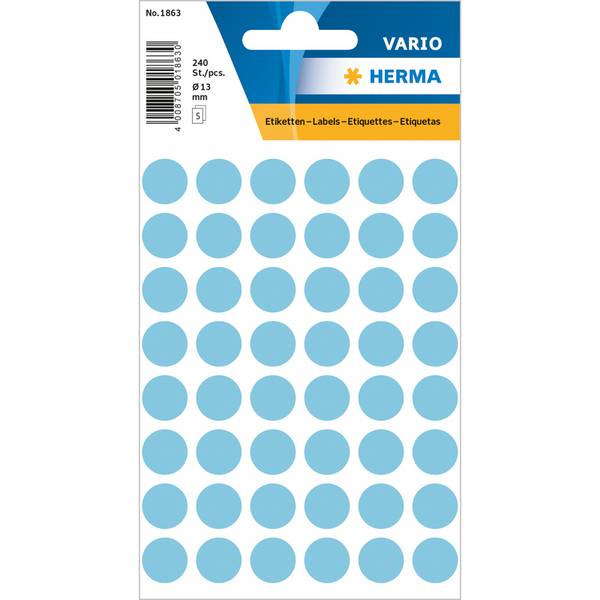 HERMA - Papier - selbstklebend - Blau - 12 mm rund 240 Etikett(en) (5 Bogen x 48 Etiketten