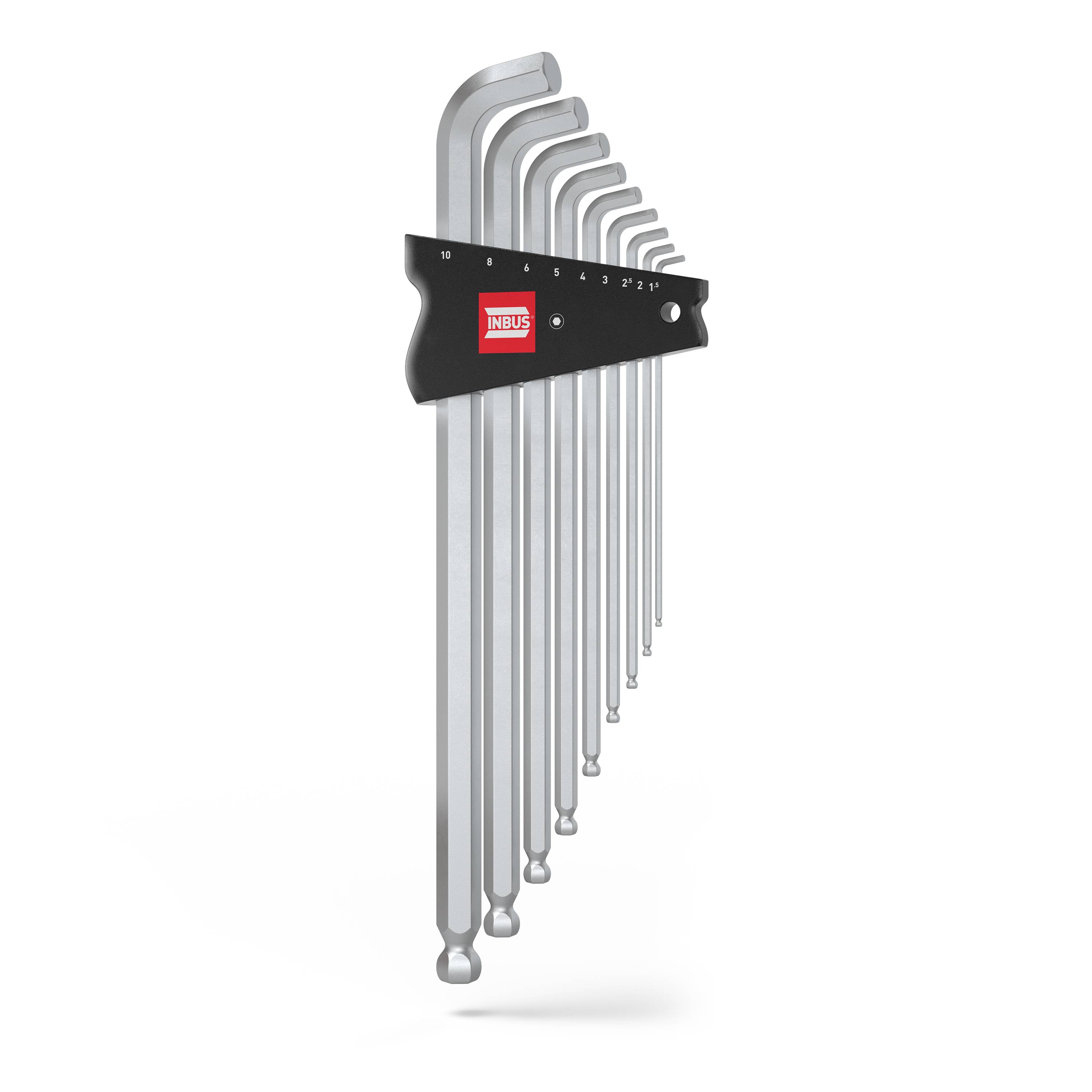 INBUS® Innen-Sechskant Winkelschraubendreher-Set 100° mit Kugelkopf 9teilig 1.5 bis 10 mm XL - Made in Germany-0