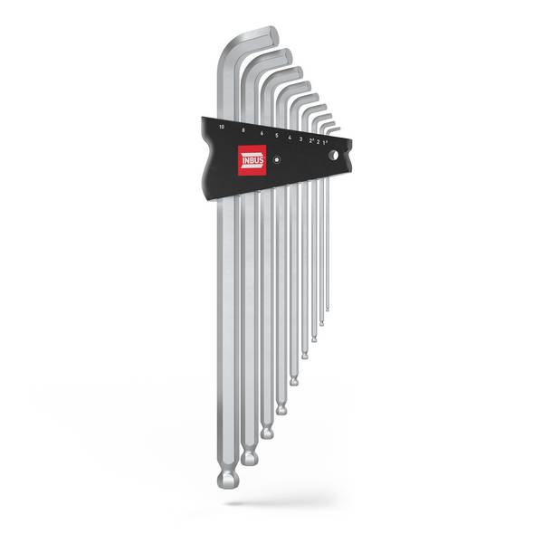 INBUS® Innen-Sechskant Winkelschraubendreher-Set 100° mit Kugelkopf 9teilig 1.5 bis 10 mm XL - Made in Germany