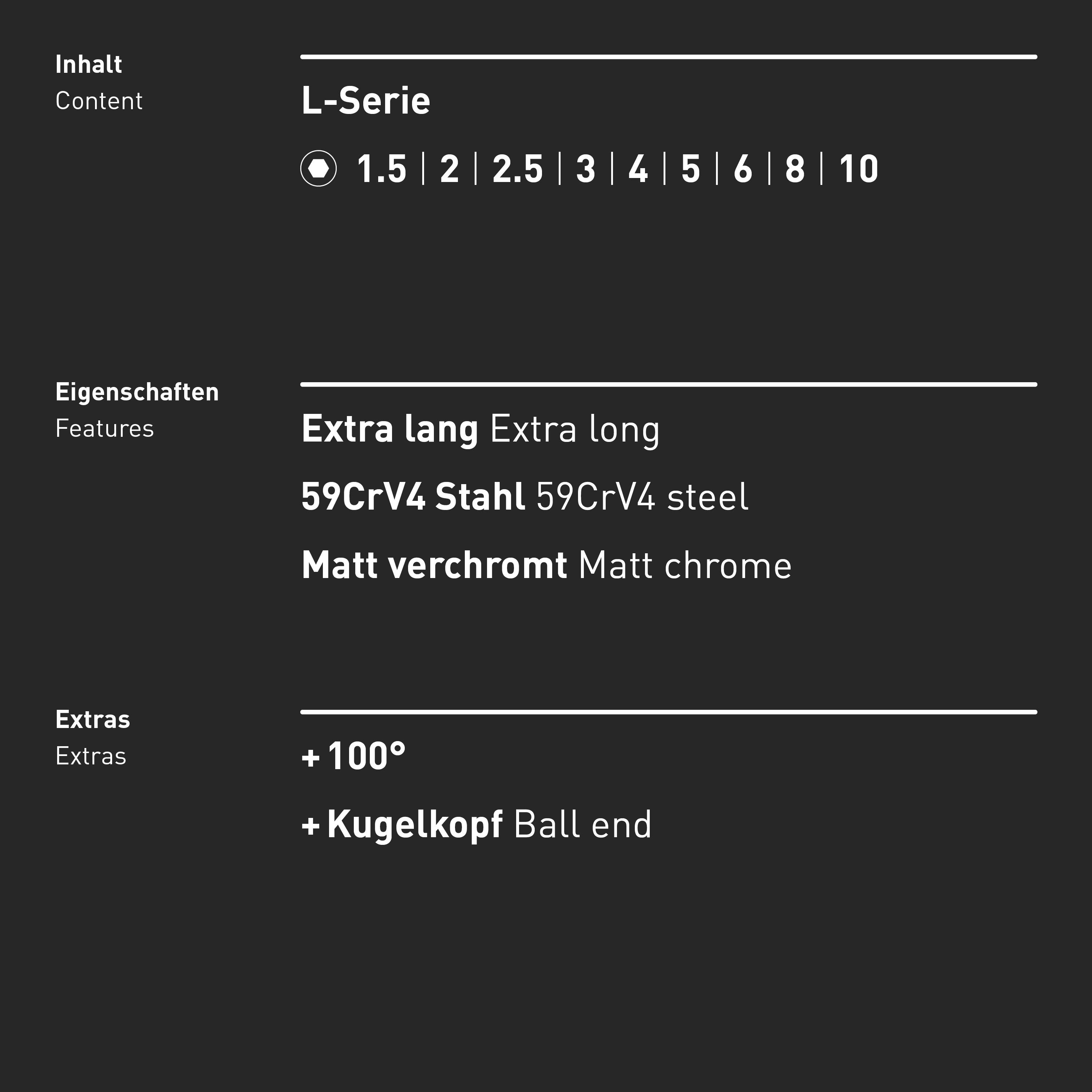 INBUS® Innen-Sechskant Winkelschraubendreher-Set 100° mit Kugelkopf 9teilig 1.5 bis 10 mm XL - Made in Germany-6