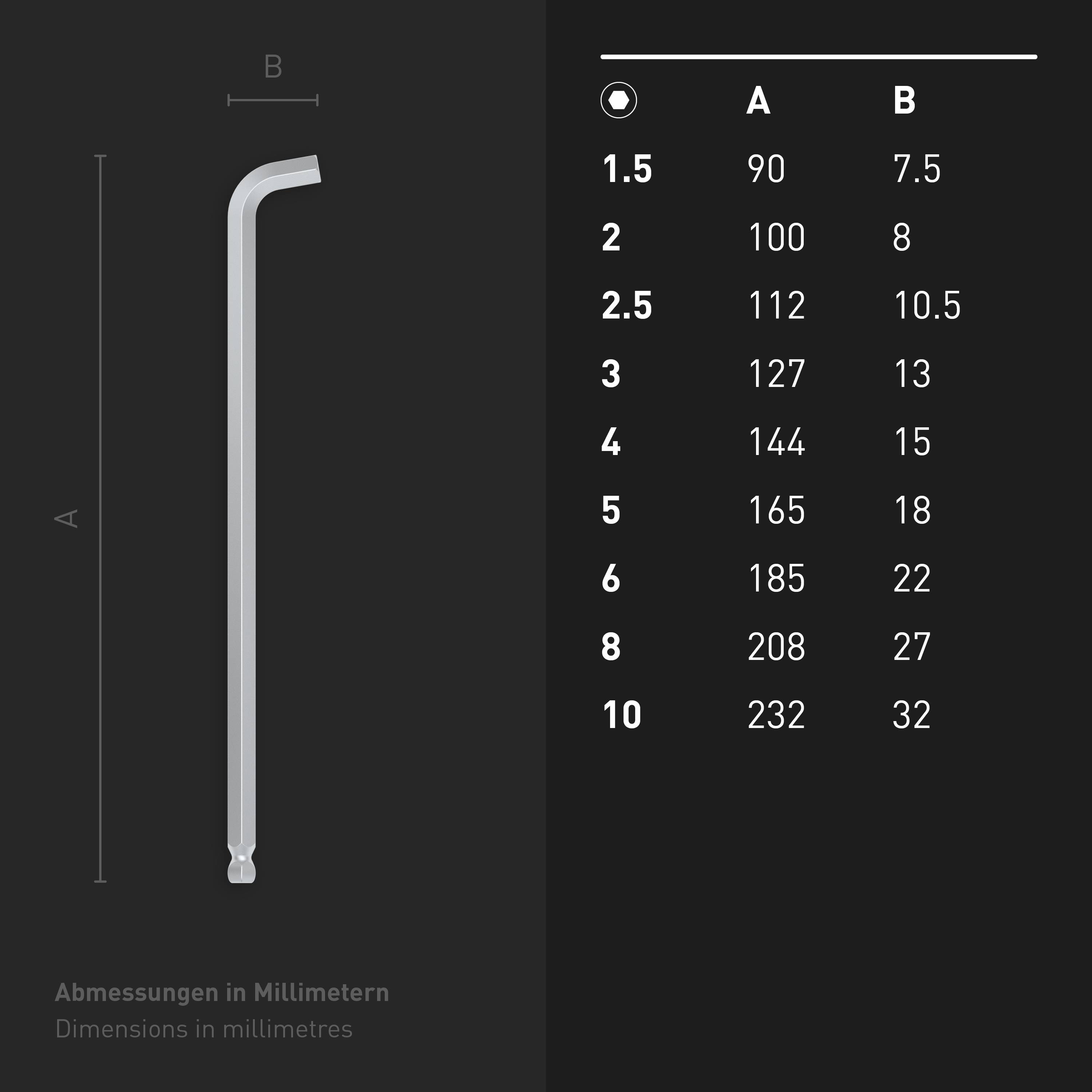 INBUS® Innen-Sechskant Winkelschraubendreher-Set 100° mit Kugelkopf 9teilig 1.5 bis 10 mm XL - Made in Germany-7