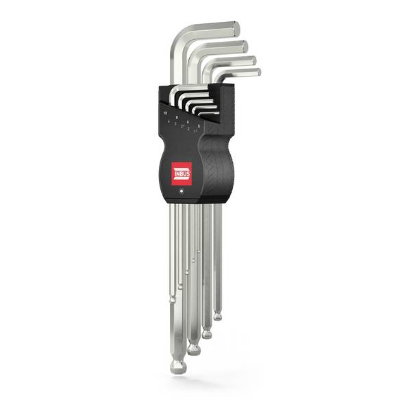 INBUS® Innen-Sechskant Winkelschraubendreher-Set mit Kugelkopf 9teilig 1.5 bis 10 mm XL - Made in Germany
