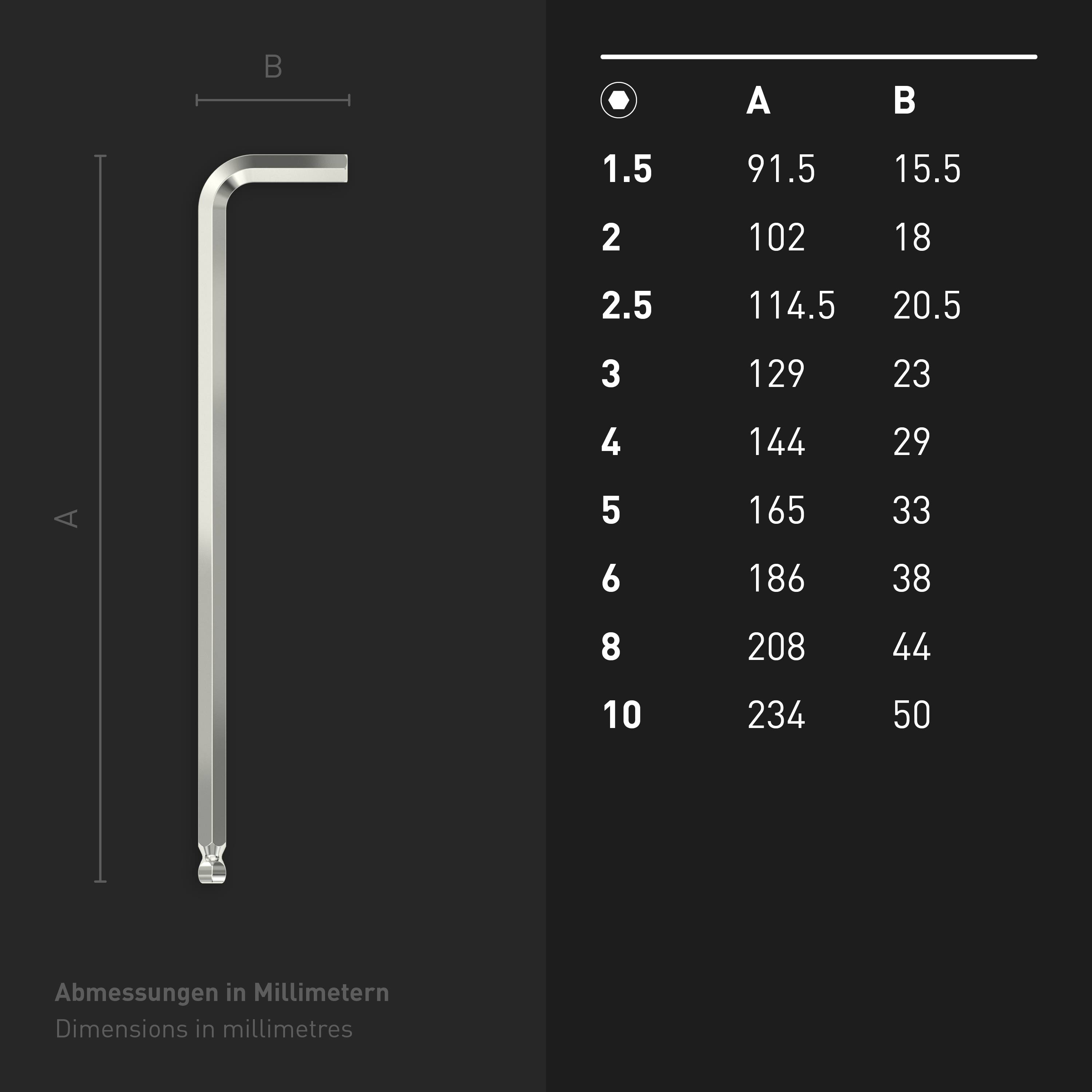 INBUS® Innen-Sechskant Winkelschraubendreher-Set mit Kugelkopf 9teilig 1.5 bis 10 mm XL - Made in Germany-7