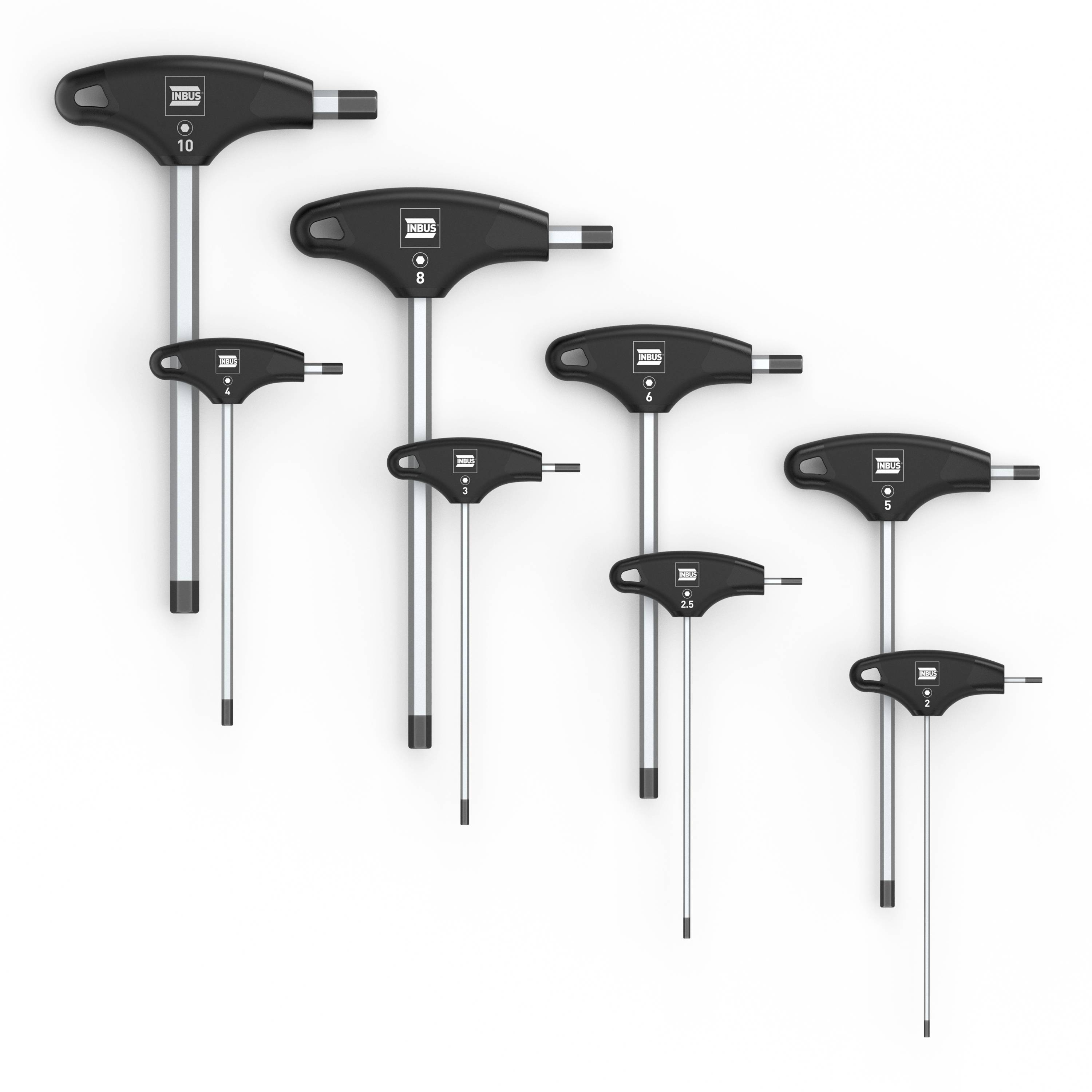 INBUS® Innen-Sechskant Winkelschraubendreher-Set T-Griff mit HybridTouch 8tlg. 2 bis 10 mm - Made in Germany-0