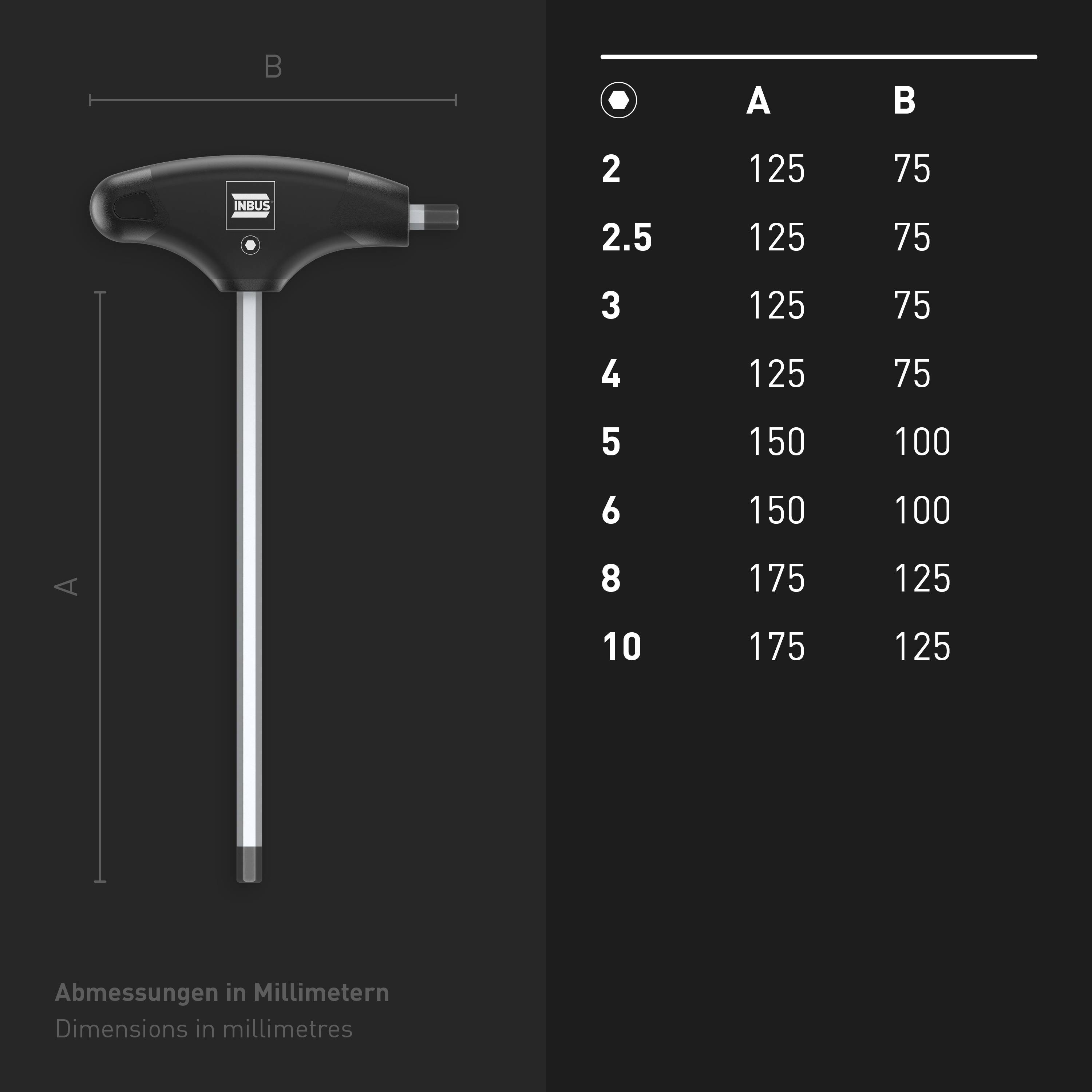 INBUS® Innen-Sechskant Winkelschraubendreher-Set T-Griff mit HybridTouch 8tlg. 2 bis 10 mm - Made in Germany-7
