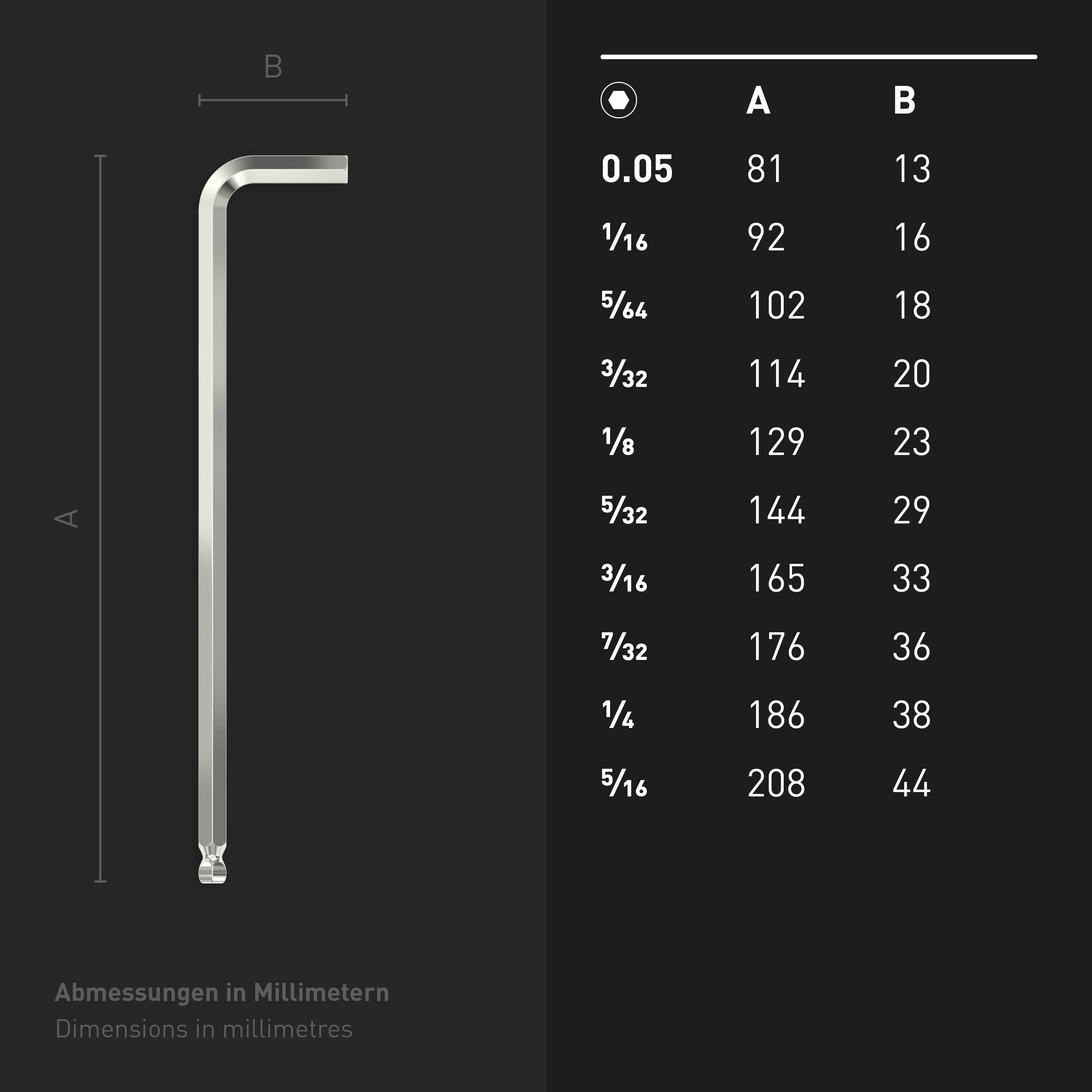 INBUS® Innen-Sechskant Winkelschraubendreher-Set mit Kugelkopf 10tlg. 0.055/16 Zoll XL - Made in Germany-7