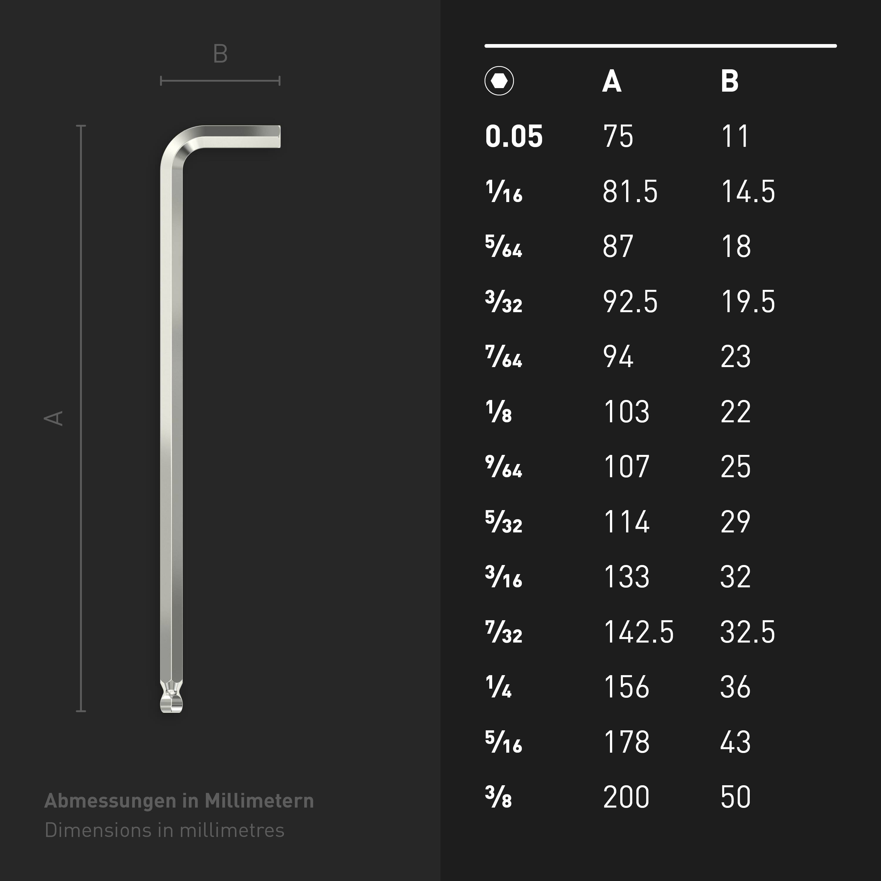 INBUS® Innen-Sechskant Winkelschraubendreher-Set mit Kugelkopf 13tlg. 0.053/8 Zoll - Made in Germany-7