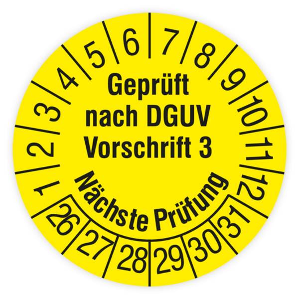 Prüfplakette, Geprüft nach DGUV Vorschrift 3, Nächste Prüfung, 2026, Dokumentenf., Ø 15 mm, Heft
