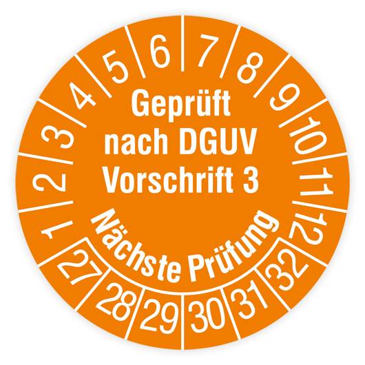 Prüfplakette, Geprüft nach DGUV Vorschrift 3, Nächste Prüfung, 2027, Standardfolie, Ø 30mm, Heft-0