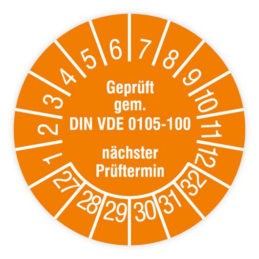 Prüfplakette, Geprüft gem. DIN VDE 0105-100, nächster Prüftermin,2027,Dokumentenf., Ø30mm, Heft-0