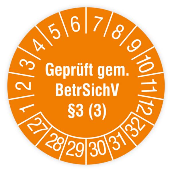 Prüfplakette Leitern und Tritte, gemäß BetrSichV §3(3), 2027, Standardfolie, Ø 30 mm, 108/Heft