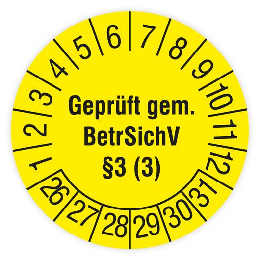 Prüfplakette Leitern und Tritte, gemäß BetrSichV §3(3), 2026, Standardfolie, Ø 30 mm, 108/Heft-0