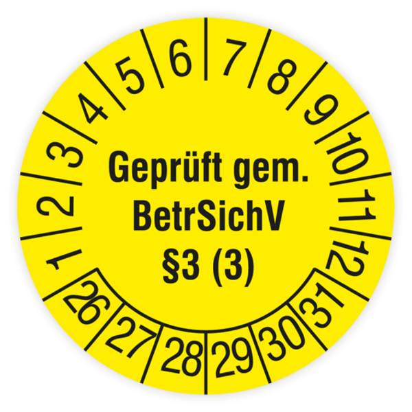 Prüfplakette Leitern und Tritte, gemäß BetrSichV §3(3), 2026, Standardfolie, Ø 30 mm, 108/Heft