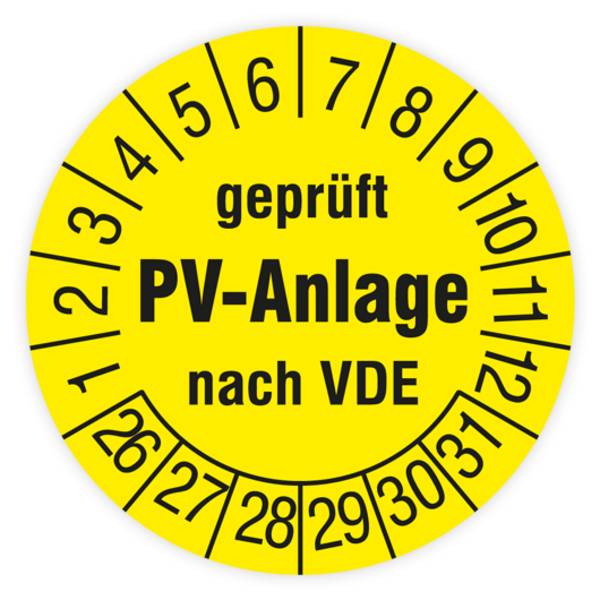 Prüfplakette, Geprüft PV-Anlage nach VDE, 2026, Standardfolie, Ø 30 mm, Heft