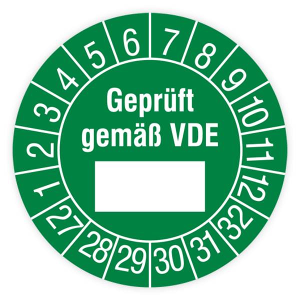 Prüfplakette, Geprüft gemäß VDE, 2027, Dokumentenfolie, Ø 30 mm, Heft