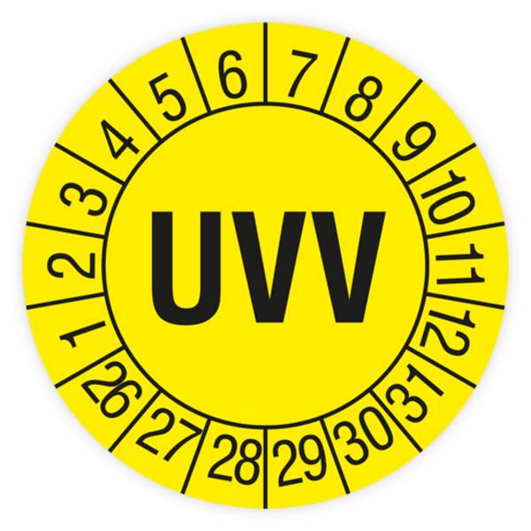 Prüfplakette Unfallverhütungsvorschrift, UVV, 2026, Standardfolie, Ø 30 mm, Heft