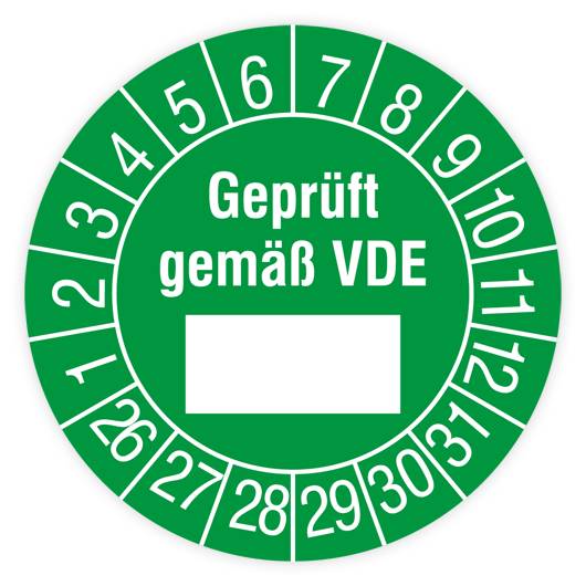 Prüfplakette, Geprüft gemäß VDE, 2026, Standardfolie, Ø 30 mm, Heft-0