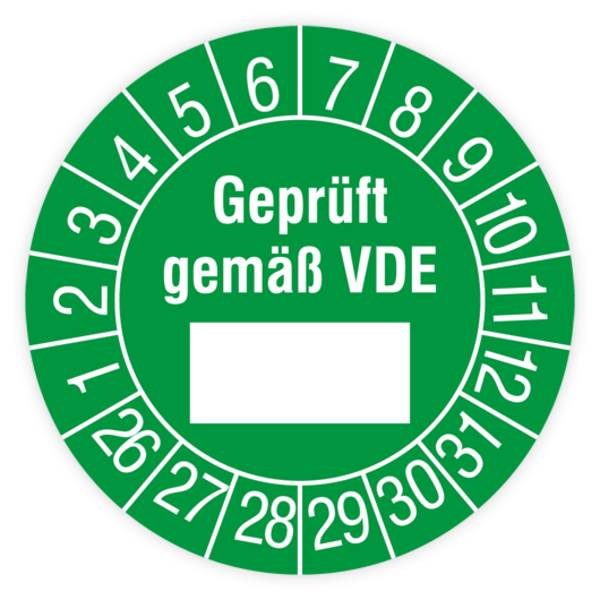Prüfplakette, Geprüft gemäß VDE, 2026, Standardfolie, Ø 30 mm, Heft