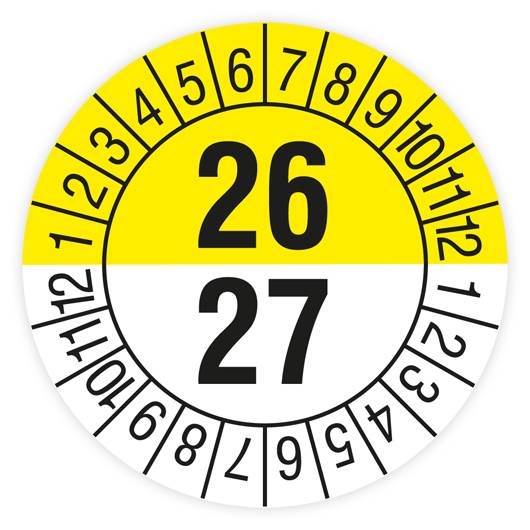 Prüfplakette, 2 Jahre mit Monaten, 2026, Standardfolie, Ø 15 mm, Heft-0