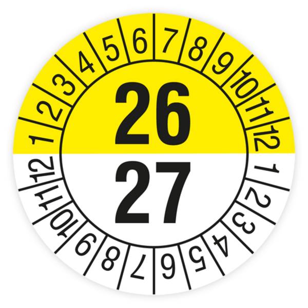 Prüfplakette, 2 Jahre mit Monaten, 2026, Standardfolie, Ø 15 mm, Heft