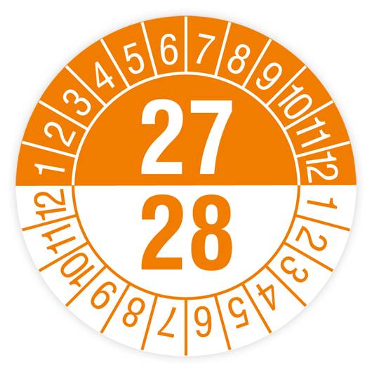 Prüfplakette, 2 Jahre mit Monaten, 2027, Standardfolie, Ø 30 mm, Heft-0