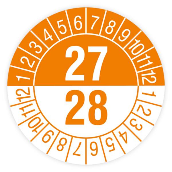 Prüfplakette, 2 Jahre mit Monaten, 2027, Standardfolie, Ø 30 mm, Heft
