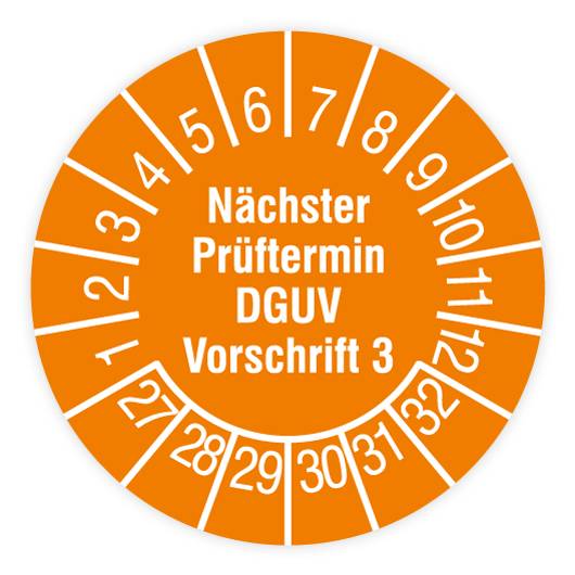 Prüfplakette, Nächster Prüftermin - DGUV Vorschrift 3, 2027, Dokumentenfolie, Ø 15 mm, Heft-0