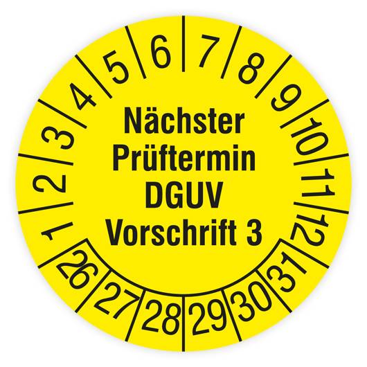 Prüfplakette, Nächster Prüftermin - DGUV Vorschrift 3, 2026, Dokumentenfolie, Ø 15 mm, Heft-0